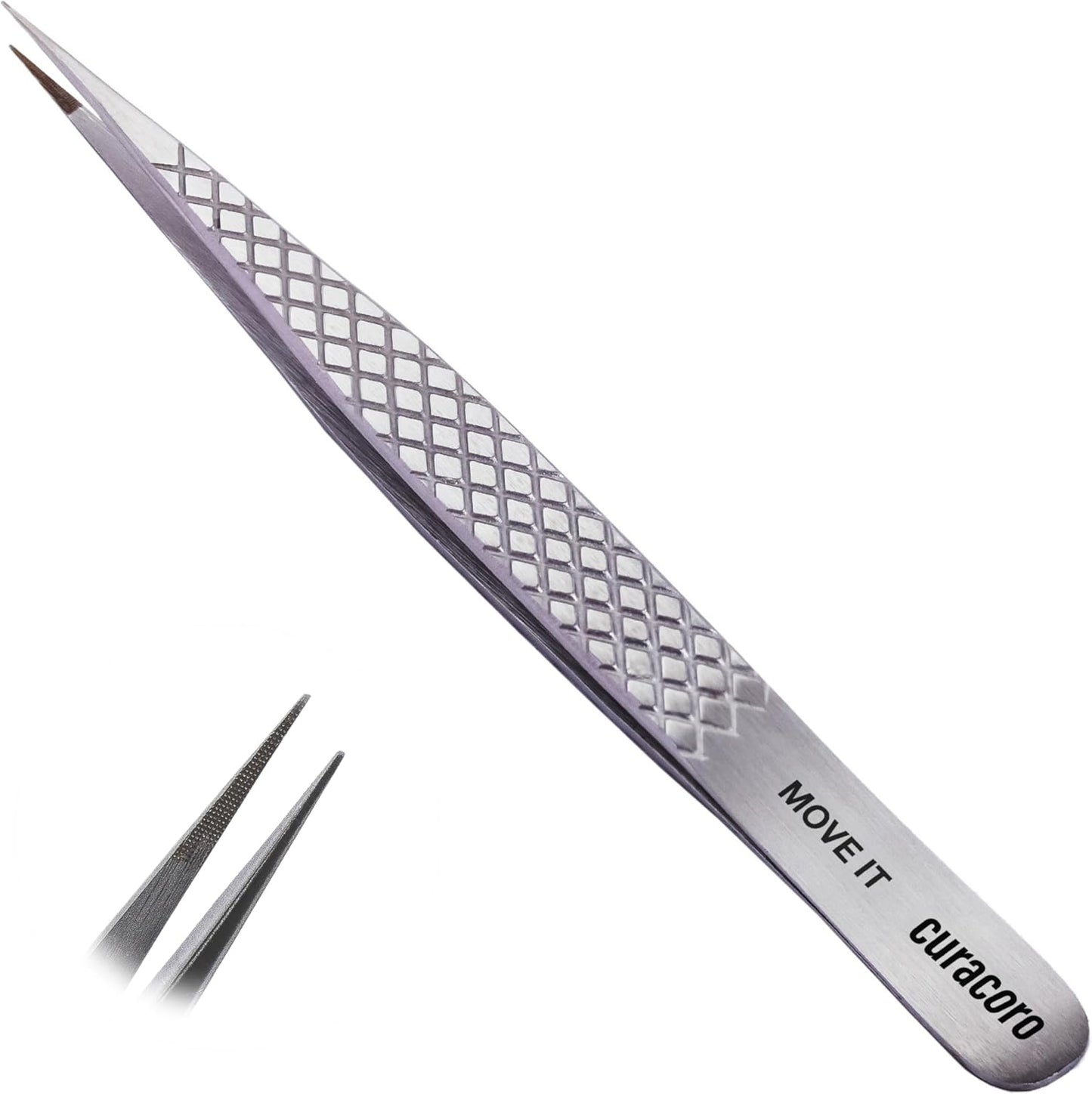 Curacoro Lash Tweezer - Precision Fiber Tip Grip for Eyelash Extensions | Multi-Shape Silver Tweezers for Volume & Isolation