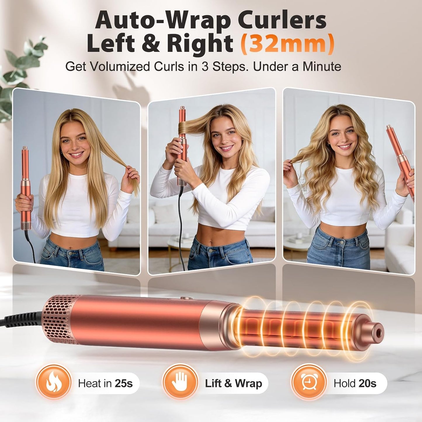 5 in 1 Blow Dryer Brush Set - Upgrade Your Hair Styling with High-Speed Hot Air Brush, Curling & Paddle Features | Travel-Friendly Amber