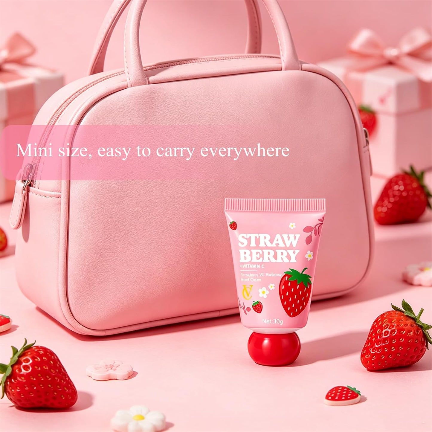 Strawberry Hand Cream - Moisturizing Travel Size Lotion Set | 3 Pack, Deep Hydration for Dry Hands, 30g Each