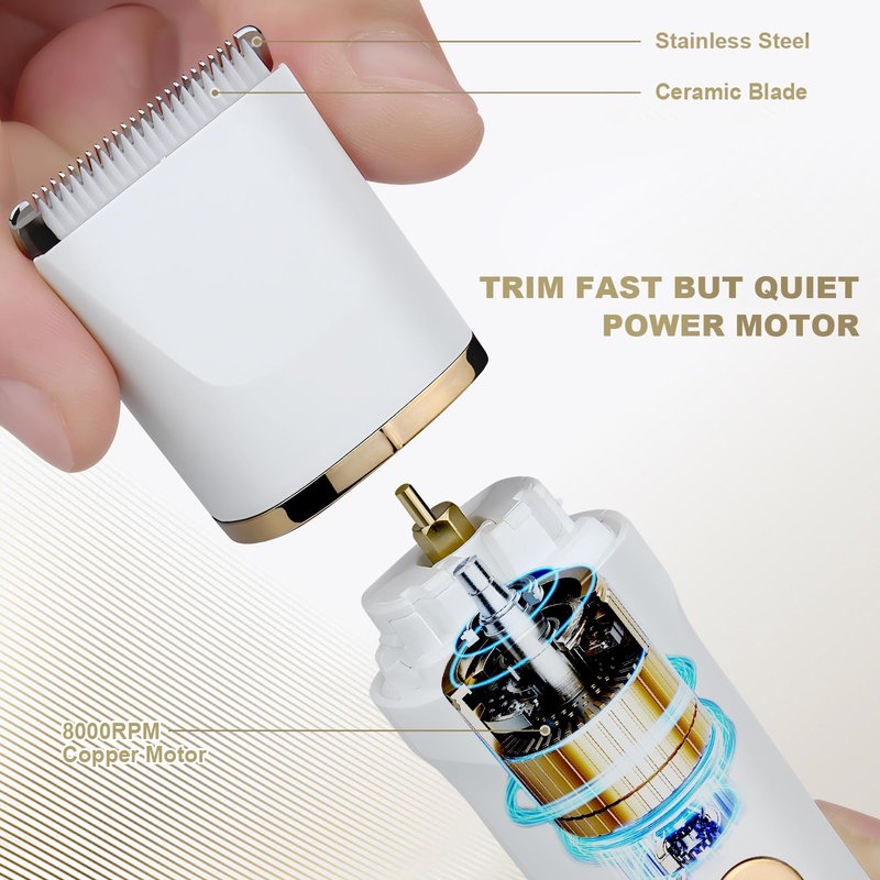 2-in-1 Electric Body Trimmer & Facial Hair Remover Set for Women, Waterproof Rechargeable Bikini Trimmer & Shaver, White/Rose Gold