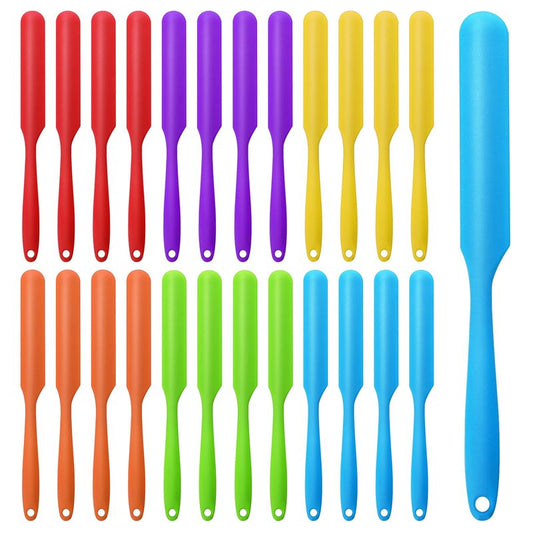 24 Pcs Silicone Jar Spatula Set Heat Resistant Silicone Jar Spatula Flexible Non Stick Jam Spatula with Long Handle Mixing Batter Scraper for Butter Cake Cream Icing Cooking Kitchen Baking