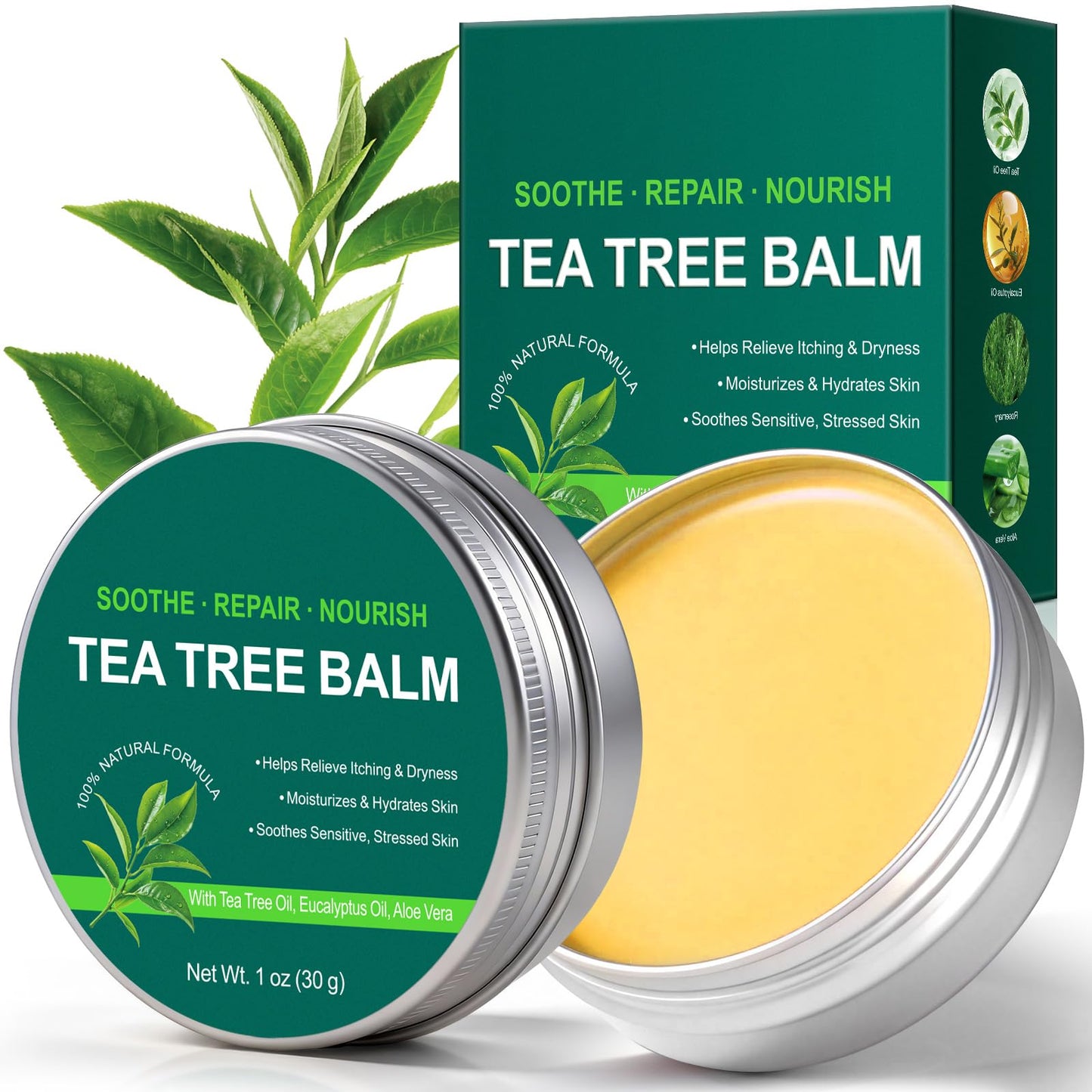 bnHUlMXw Tea Tree Oil Balm,Tea Tree Oil for Skin,Dry Itchy Skin & Rash Relief, Athlete’s Foot & Dry Feet Itching, Jock Itch, Chafing, Bug Bites,Natural Formula,Effective & Safe for All Ages