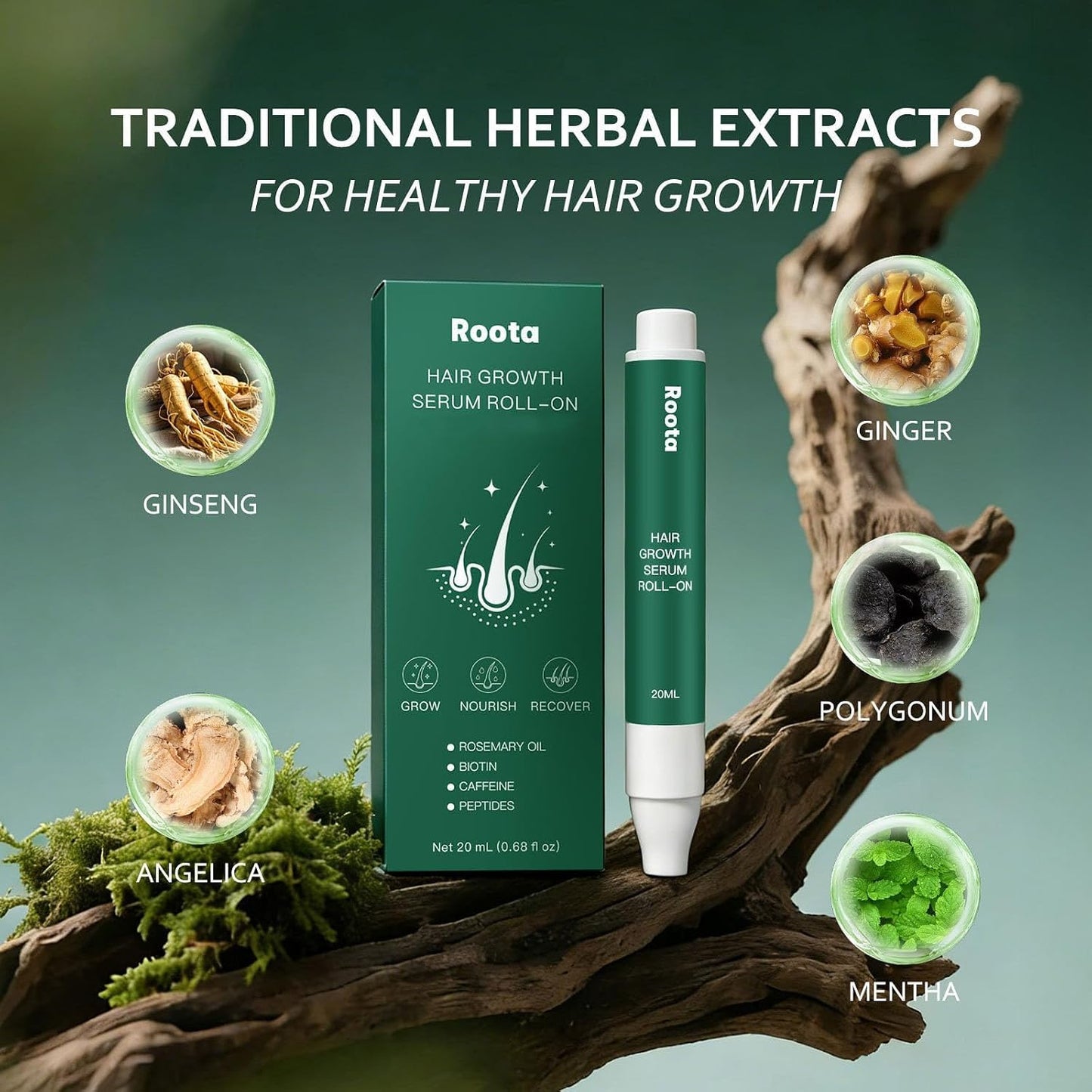 Hair Growth Serum Roll-On | Nourishing Scalp Treatment for Thicker, Healthy Hair - 20ml/0.68 fl oz