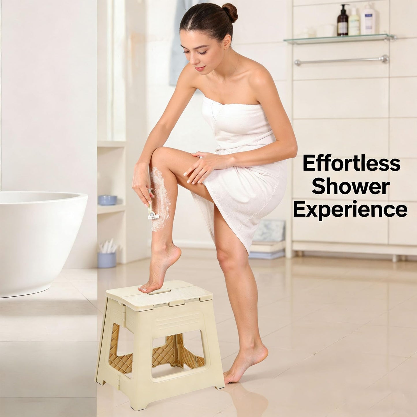 Glooyoderr Foldable Shower Stool for Shaving Legs, Plastic Shower Foot Rest for Inside Shower,11.9" High Anti-Slip Foot Step to Shave Leg Small Folding Bench Shaving Stool for Travel/Bathroom