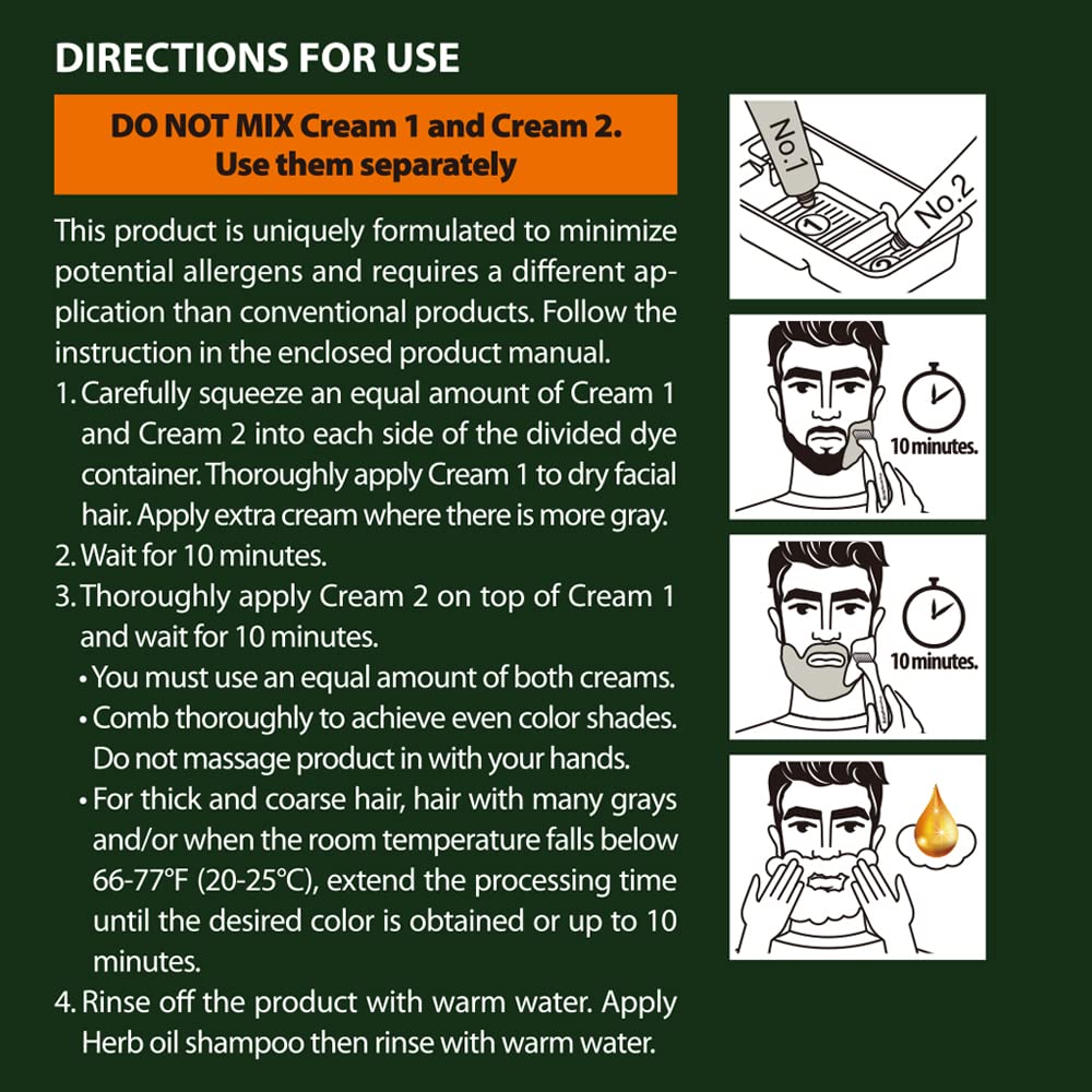 Herb For Men Mustache & Beard Dye (Dark Brown, 1 Pack), PPD-Free Ammonia-Free, Vegan with Natural Ingredients, Gentle for Sensitive Skin, No Skin Irritation