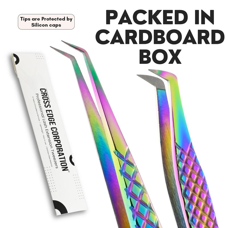 2pcs Fiber Tip Lash Tweezer Set – Boot Volume Tweezer & Isolation Tweezer, Professional Eyelash Extension Tools, Stainless Steel Non-Slip Grip for Classic, Volume & Mega Volume Lashes (Multi)
