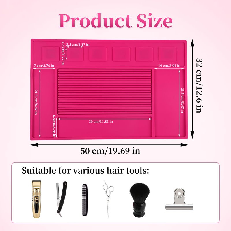 Magnetic Barber Mat, Barber Mats for Clippers with 6 Magnets, Magnetic Tool Mat for Barber Station Table Organizer Barbershop Salon Accessories Pad-Rose