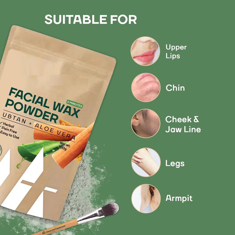 Farmvedic Painless Herbal Facial Hair Remover Wax Powder for Women, with Turmeric, Ubtan & Aloevera, No Harmful Chemicals, No Irritation, No Skin Rashes, 100g (100g (Pack of 1))