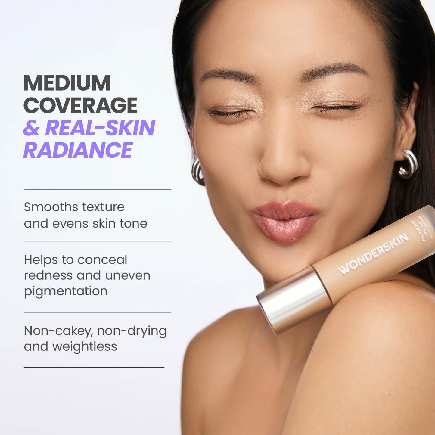 Wonderskin Hyper Bond All-Day Stay Serum Foundation - Waterproof, 24HR Longwear Makeup with Niacinamide & Hyaluronic Acid | Lightweight Natural Finish (Moonstone)