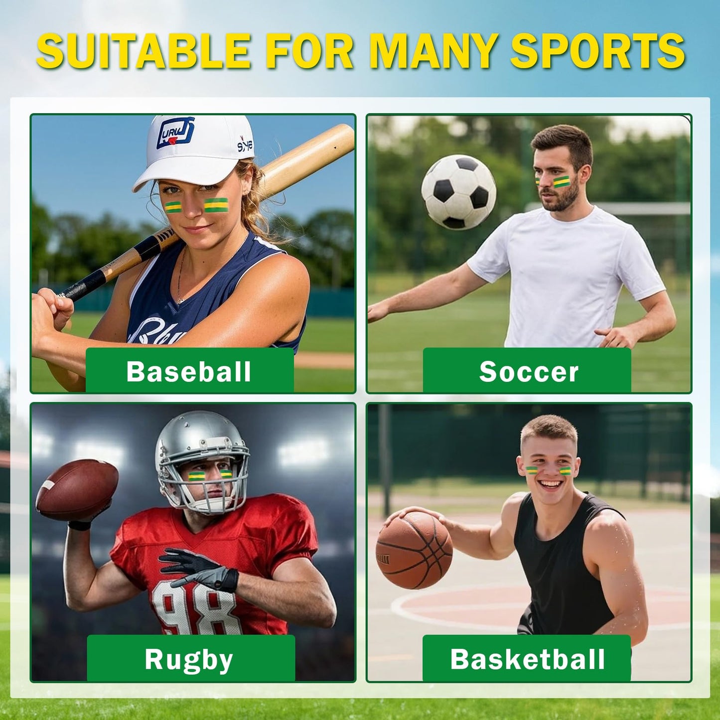 Face Body Paint Stick Player Fans Makeup Sun Glare Reduction Eye Black Paints Sticks for Game Day Baseball Football Softball Lacrosse Rugby Patriotic Accessories # Brazil Green & Yellow & Green