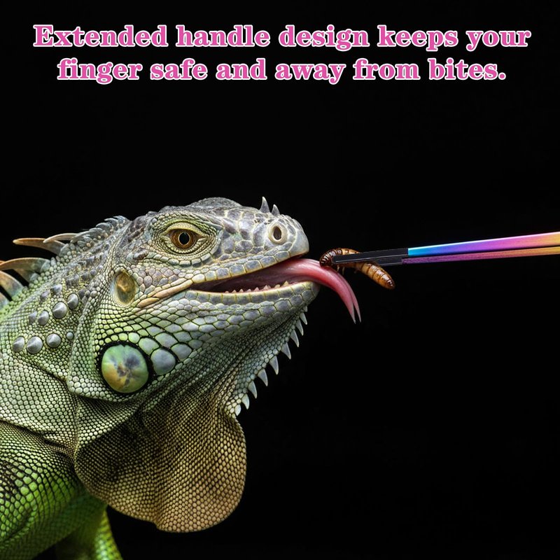 LXUEJIE 3PCS Stainless Steel Reptile Feeding Tongs with Rubber Tip, 10.6" Straight Curved Long Tweezers, Extra Long Aquarium Tweezers for Bearded Dragons, Lizards, Terrarium Tank Supplies