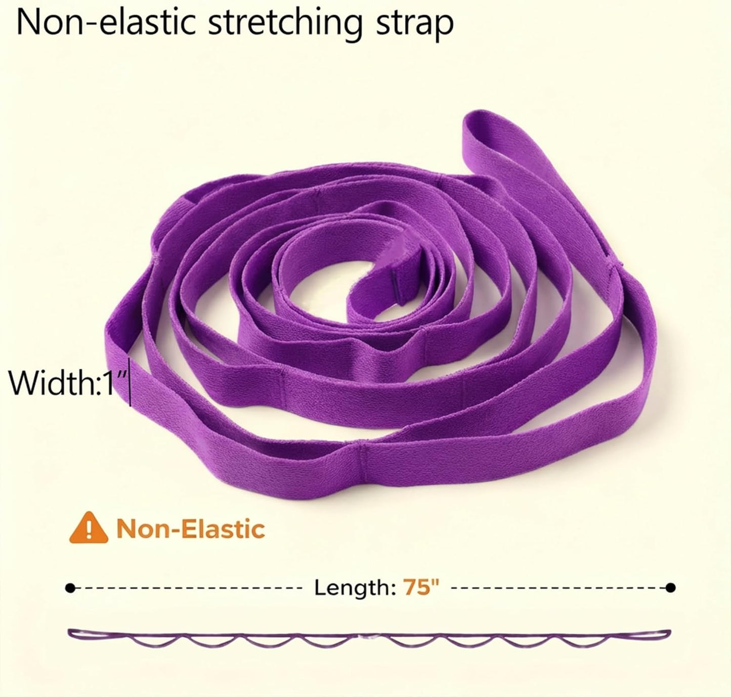 Yoga Stretch Strap - Non-Elastic Stretch Band with 10 Loops for Flexibility Training | Ideal for Home Workouts and Pilates