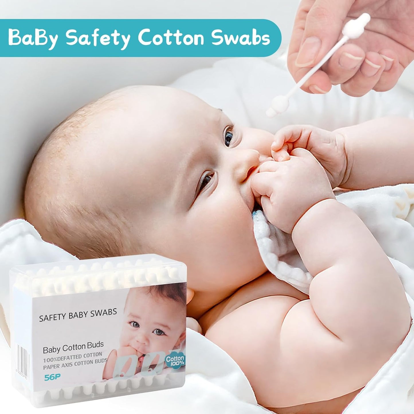 Organic Baby Cotton Swabs - Chlorine-Free & Biodegradable Q-tips | Hypoallergenic, Gentle for Newborns (220 Total)