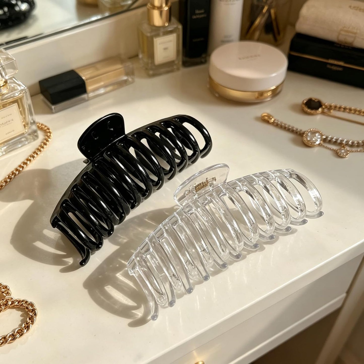 Jumbo Hair Clips for Thick Hair - Long Butterfly Accessories | 5.5 Inch, 2 Pack (Black & Clear)