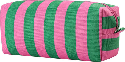 Striped Hair Tools Travel Bag - Corduroy Organizer for Hair Dryer & Flat Iron | Aesthetic Foldable Design in Pink & Green
