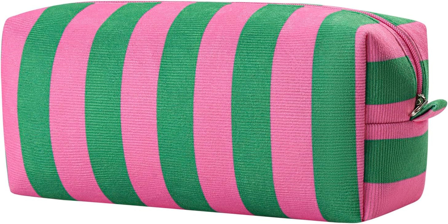 Striped Hair Tools Travel Bag - Corduroy Organizer for Hair Dryer & Flat Iron | Aesthetic Foldable Design (Pink & Beige)