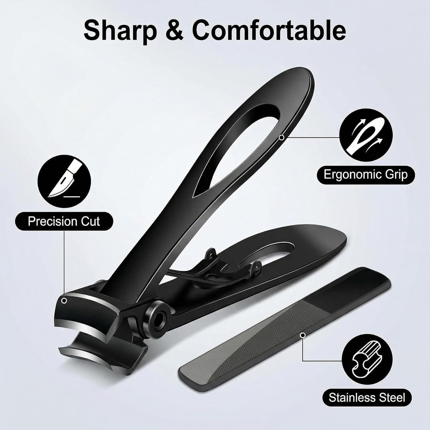 Thick Toenail Clippers for Seniors - Heavy Duty Wide Jaw Nail Cutter | Black