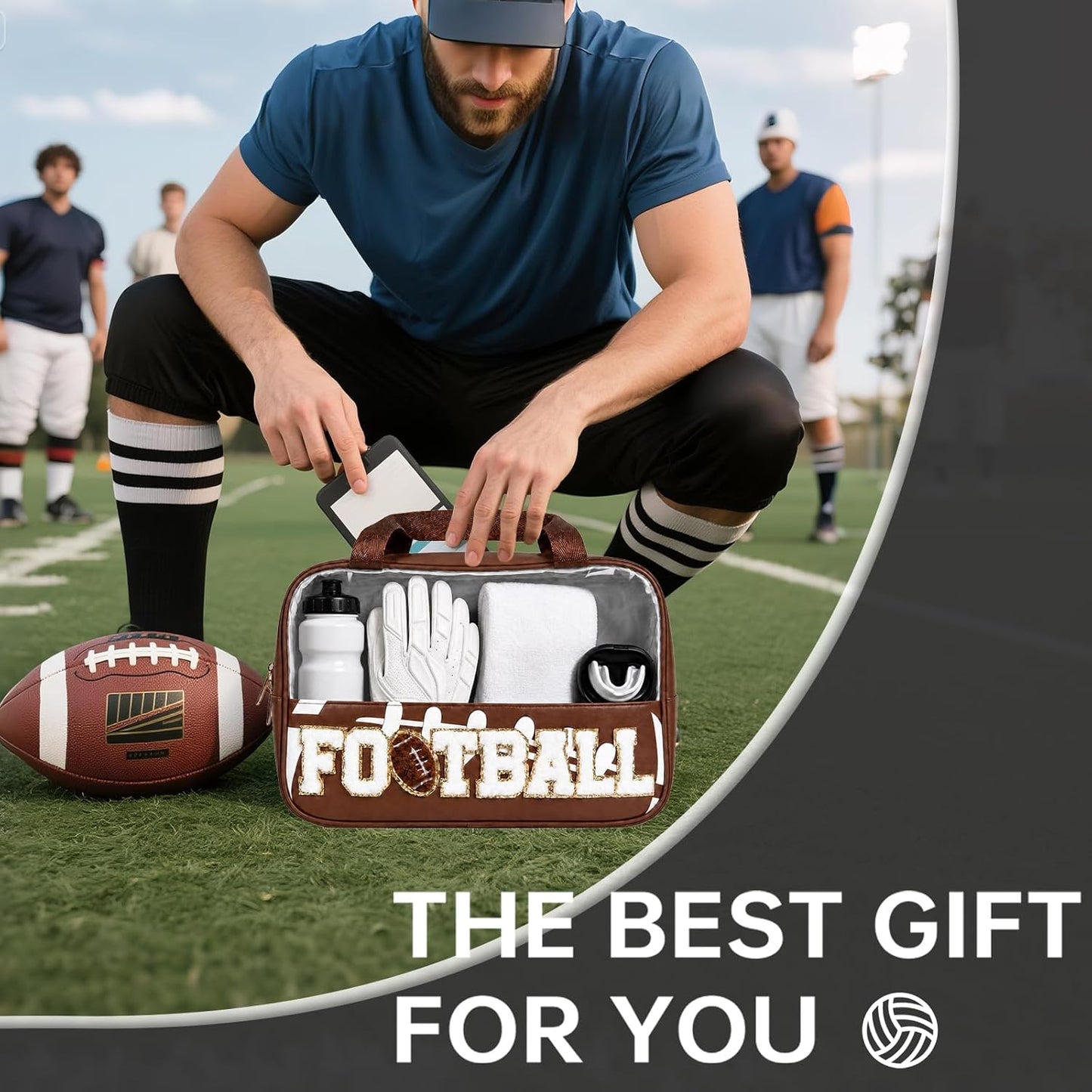 Football Mom Essentials Clear Makeup Bag - Chenille Letter Zipper Cosmetic Pouch | Portable Travel Toiletry Bag