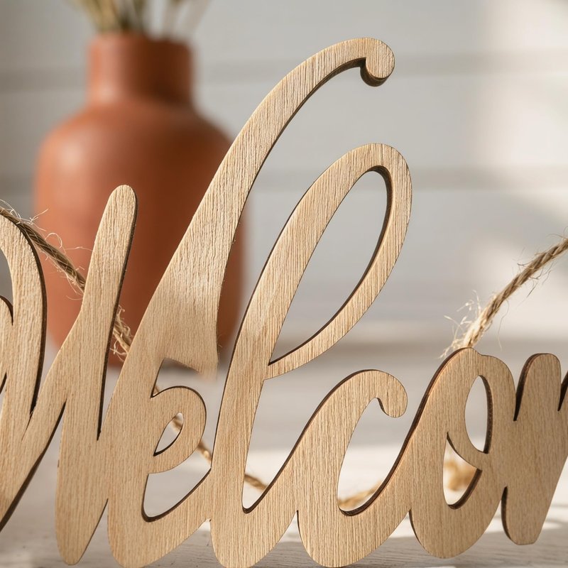 Didiseaon 4Pcs Unfinished Wood Cutout Welcome Sign Blank Wooden Word Letter Wreath Craft Supply Front Door Wall Art Hanging Plaque Home Room Decor DIY Paint Project Board Studio Artist Child 11 Inch