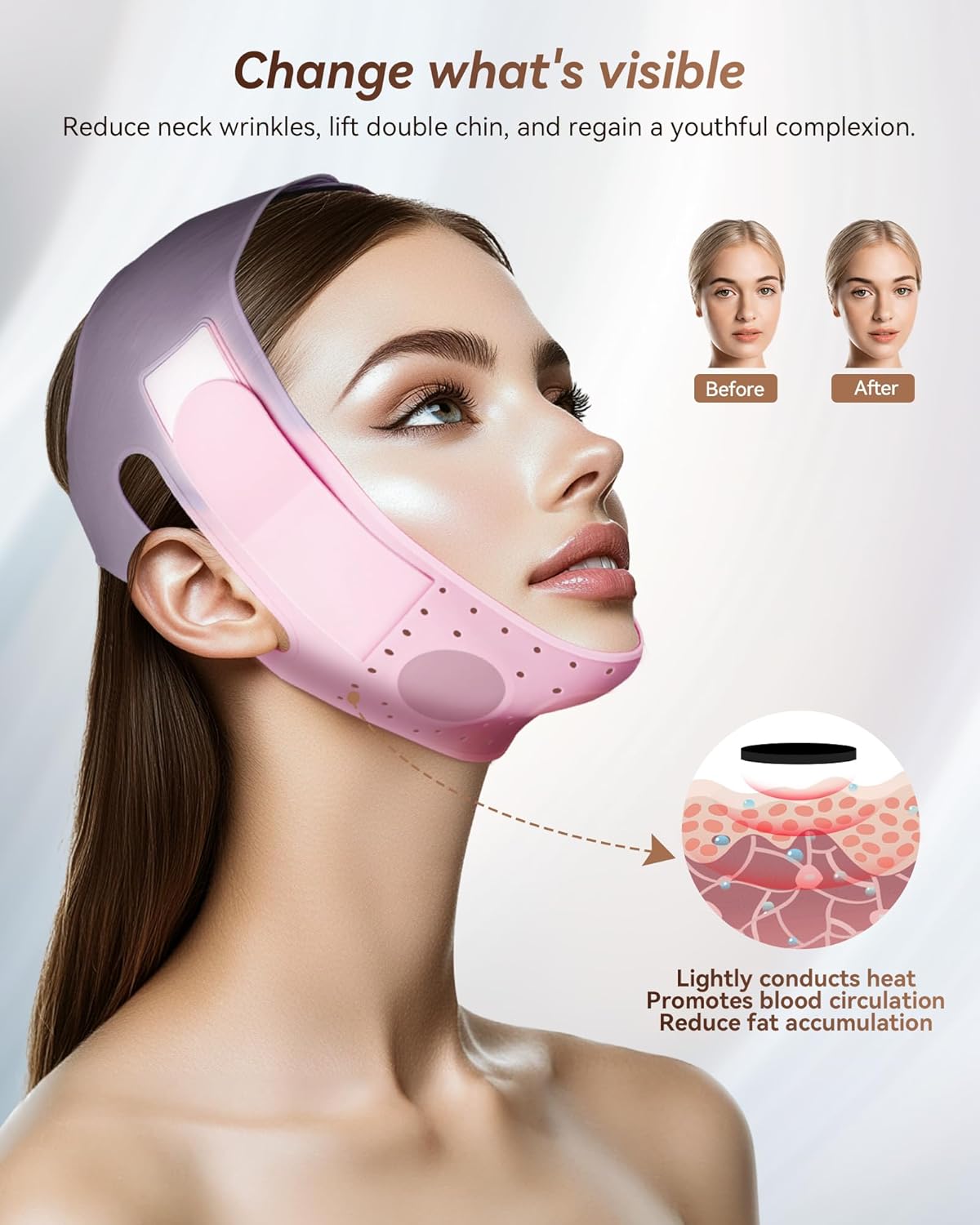 V-Line Sculpting Face Mask - Silicone Chin Strap for Jawline Tightening & Double Chin Reduction | Adjustable 23-27 Inches, Pink