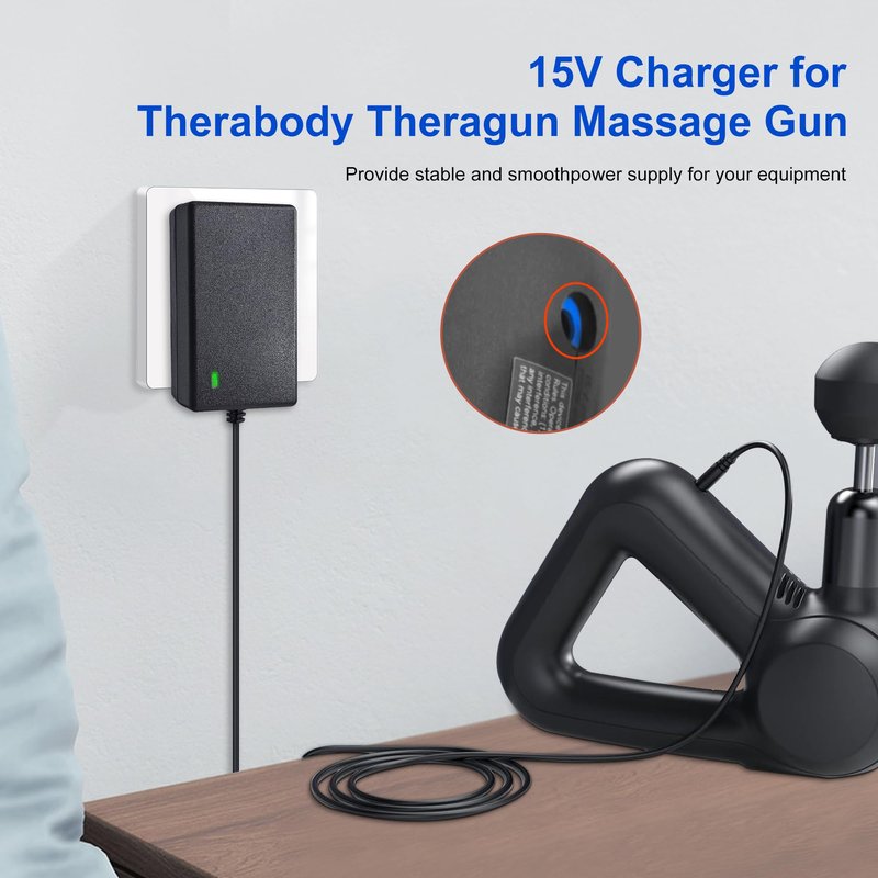 GnoTis 15V Charger for Theragun Mini, Theragun Prime, Fusion Massage Gun Therabody Percussion Massager Travel Adapter, Power Cord Small Massager Charging Cable Professional Massage Gun Accessory