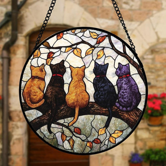 Cats on a Branch Suncatcher | Colorful Window Decor for Home & Gifts
