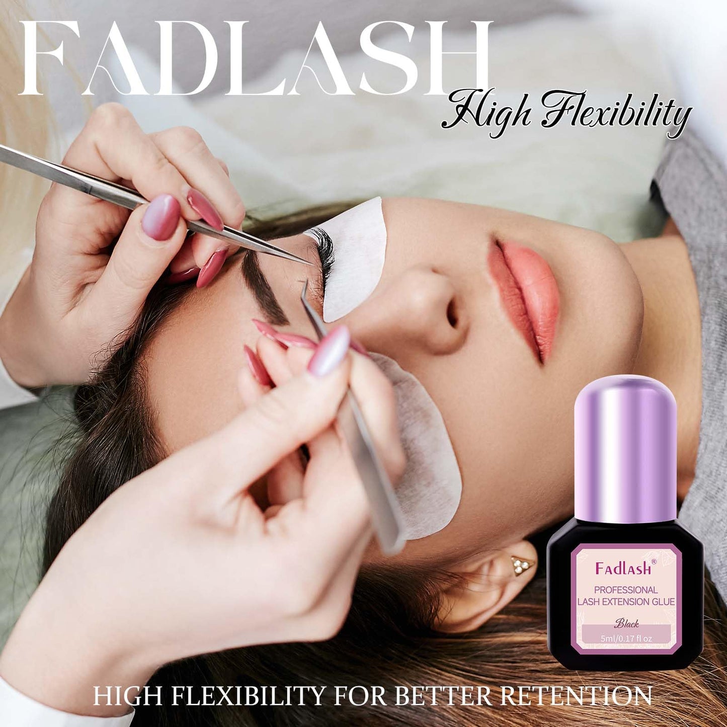 FADLASH Eyelash Extension Glue 0.5-1 Sec Dry/6-8 Weeks Retention Extra Strong Hold Lash Glue Waterproof Black Adhesive for Professional Use Only (5ml)