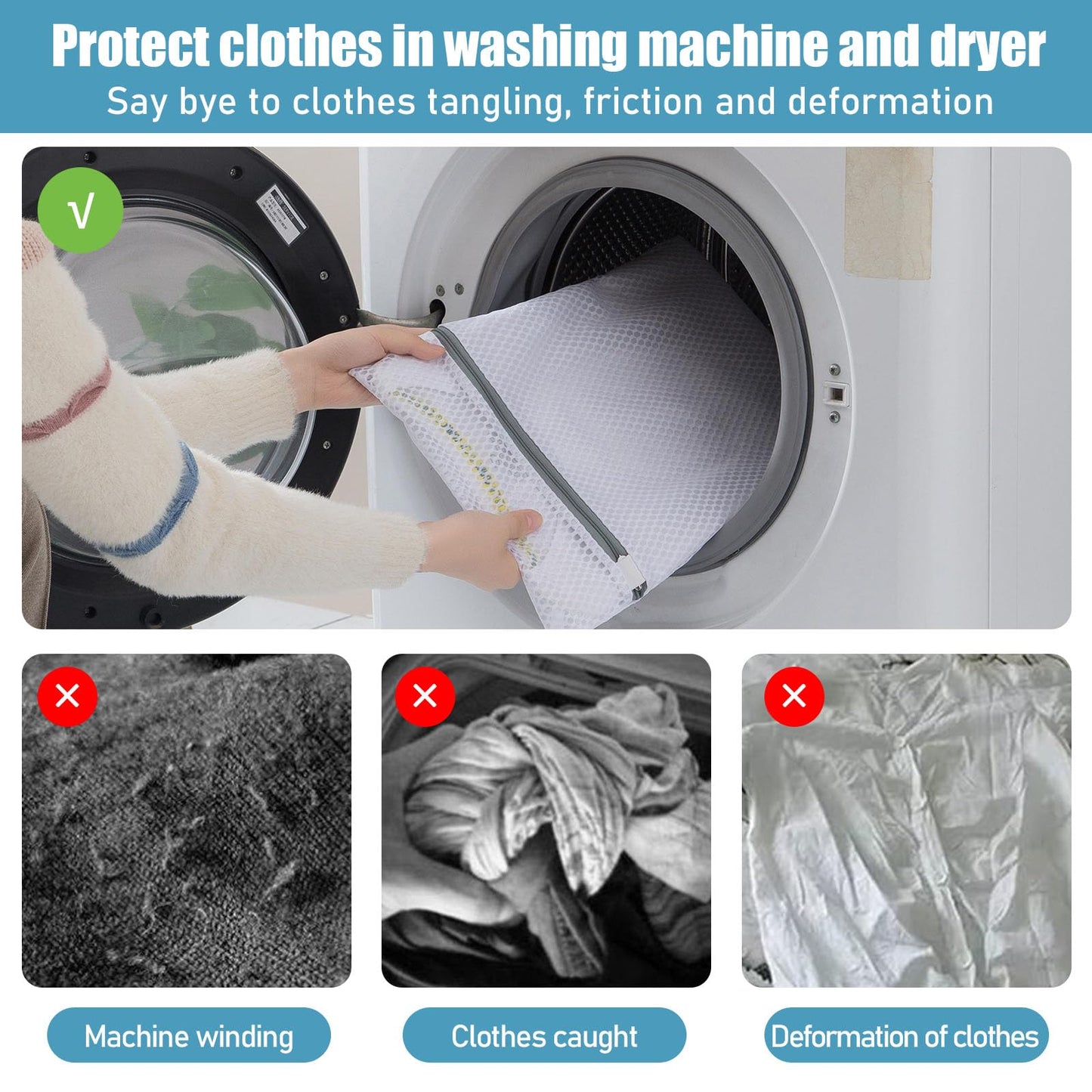 Mesh Laundry Bag with Zipper, 12x16 in Washing Bag for Underwear, Socks and Delicate Clothes, Protective Laundry Organizer