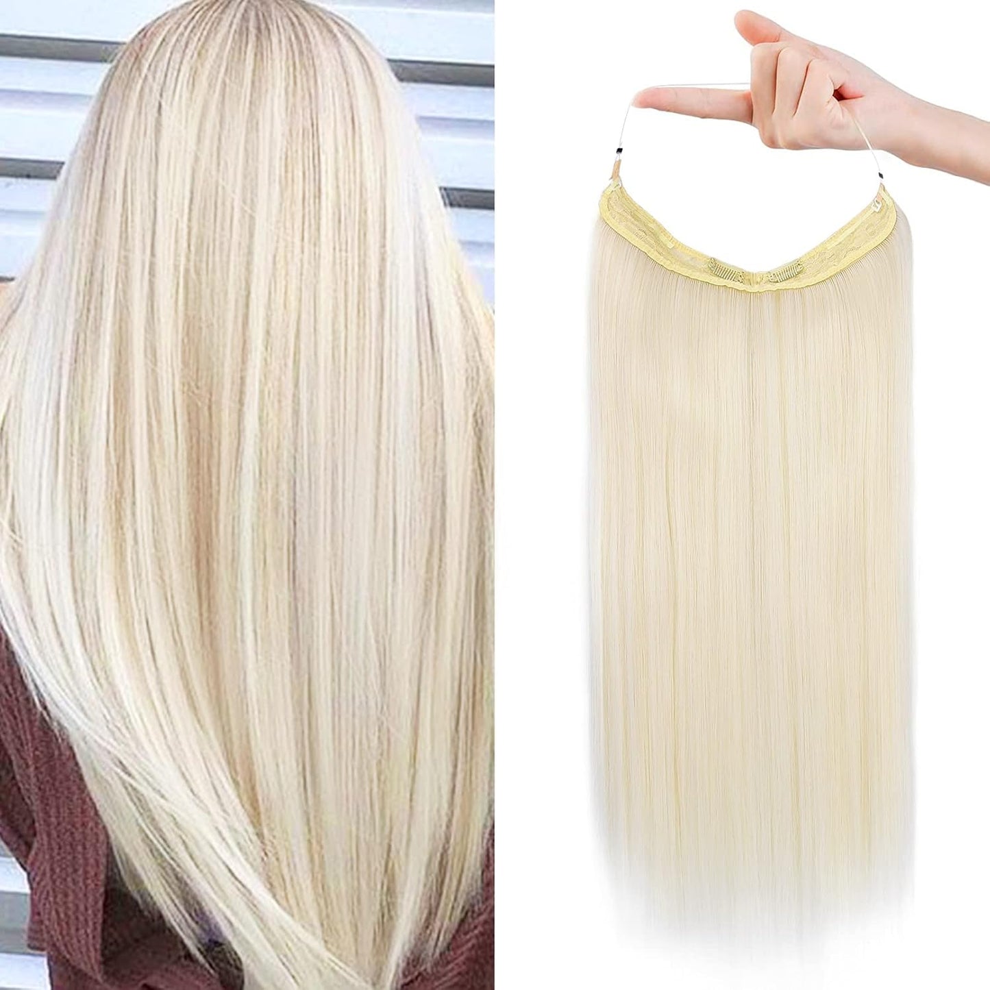 Invisible Wire Hair Extensions - Adjustable Transparent Headband | 24 Inch Dark Blonde Secret Hairpiece for Women