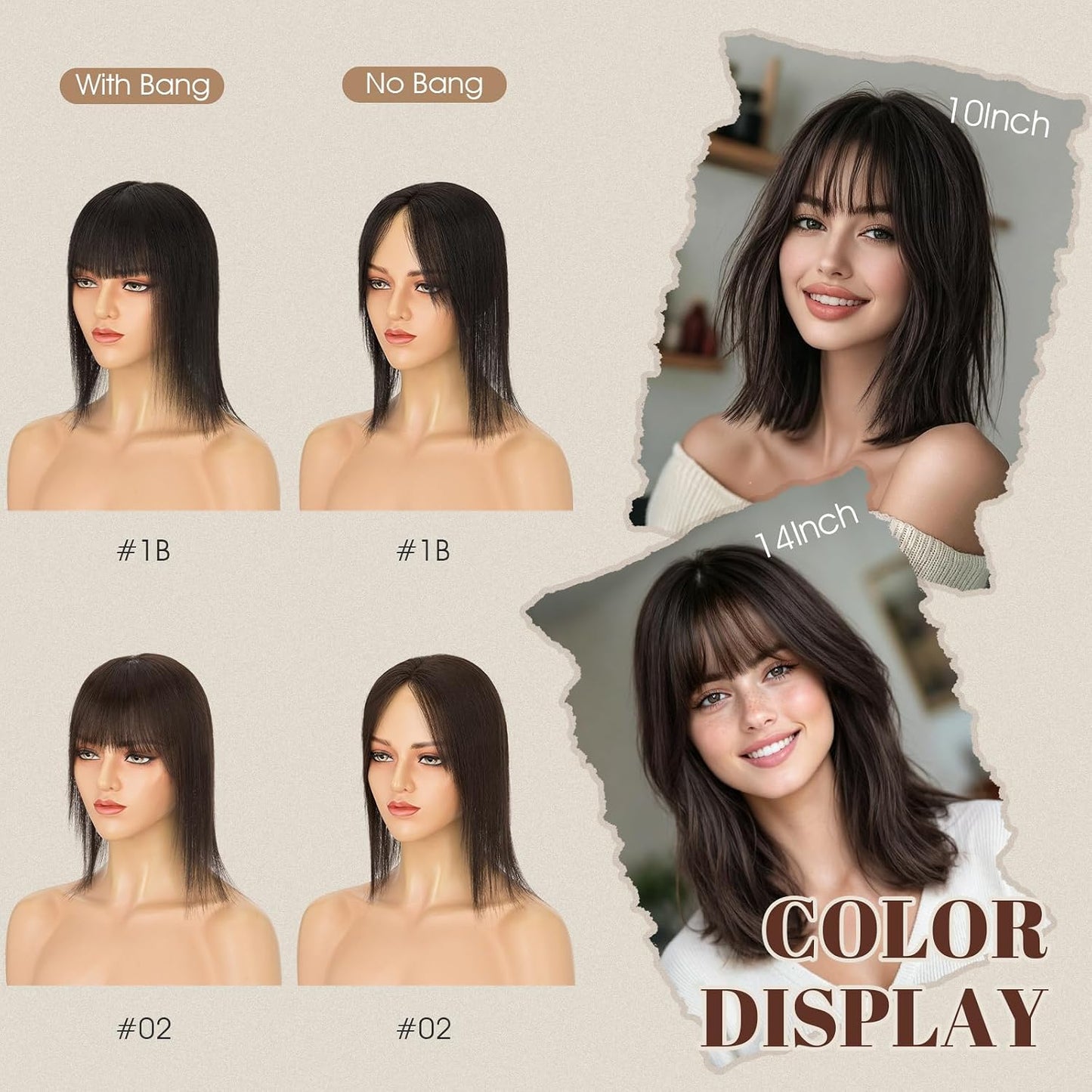 Human Hair Topper - 360° 3D Ultra Thin Clip-In Crown Piece for Thinning Gray Hair | 12 Inch Mocha Brown, 35 Grams