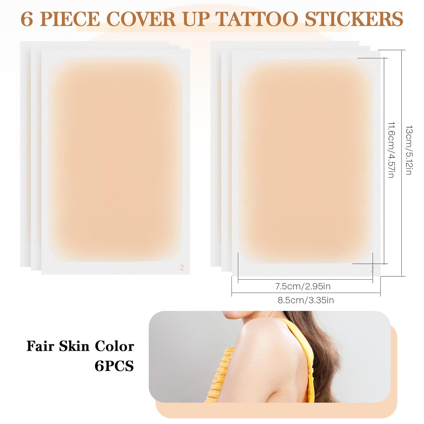LXIANGN Tattoo Cover Up Tape 6 Pcs Ultra ThinTattoo Cover Up Patch Invisible Waterproof Skin Tone Concealer Sticker for Covering Up Scars Tattoo (Light Skin)