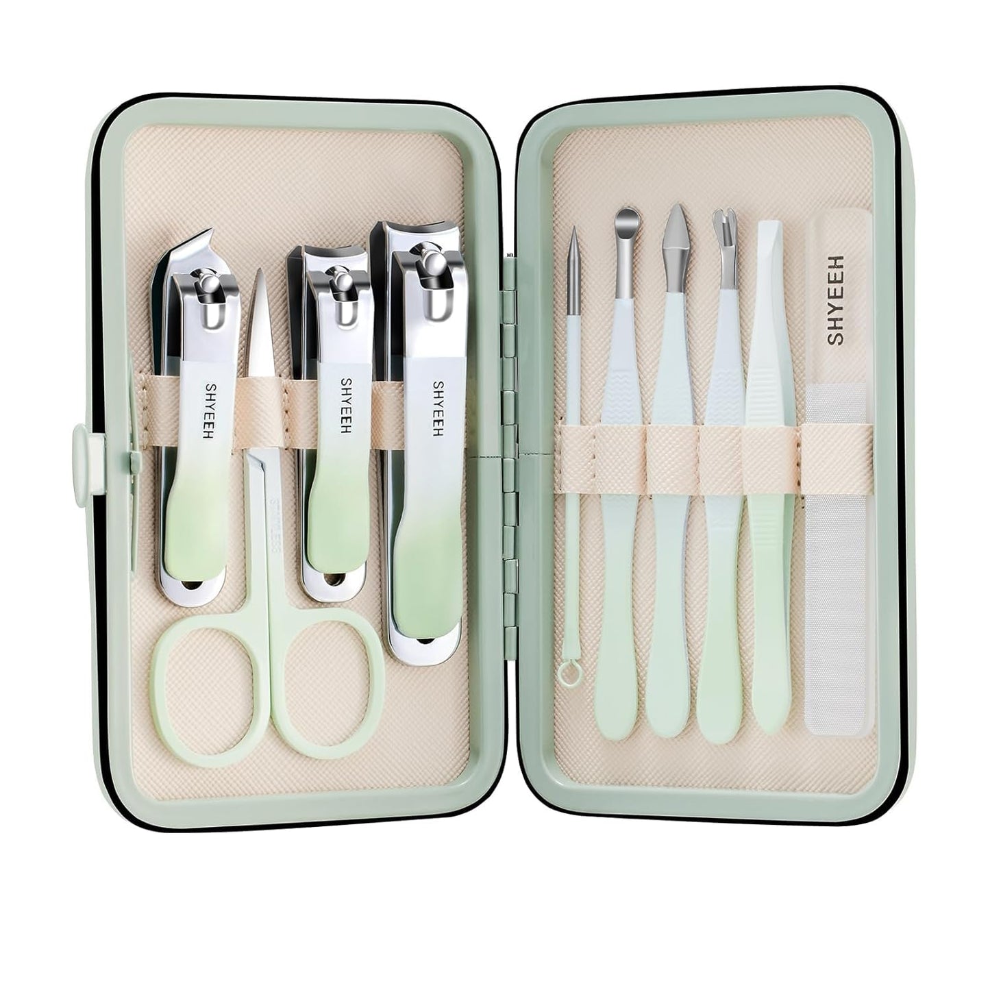 Manicure Set, 10 pcs High-Carbon Steel Nail Clippers Set, Portable Mini Manicure and Pedicure Kit, Travel Grooming Nail Kit with Leather Bag for Men and Women