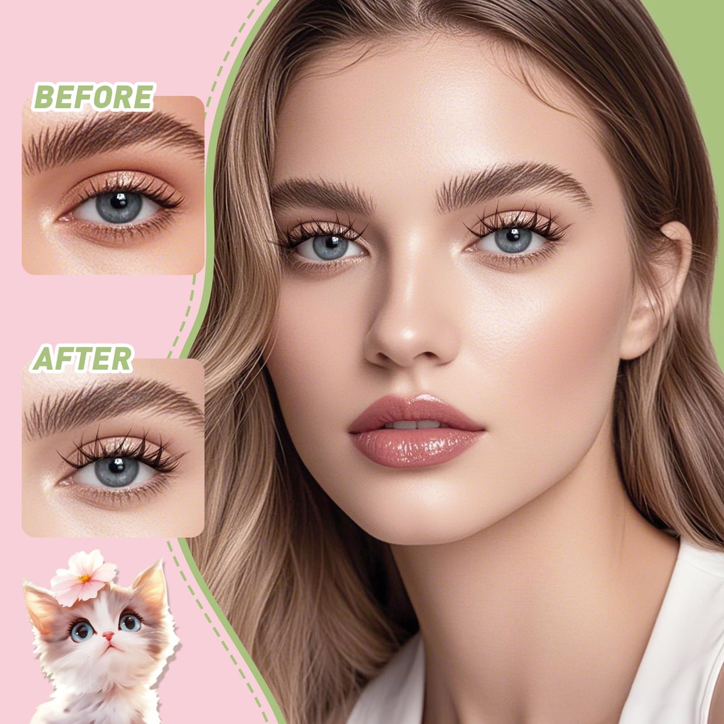KEYYOU Bunny Lash Clusters Kit Anime Cat Eye Lashes Wispy Natural Cat style Lash Extension Kit with Bond and Seal,Applicators,Remover for Manga DIY Eyelash Extension Kit at Home（MC01）