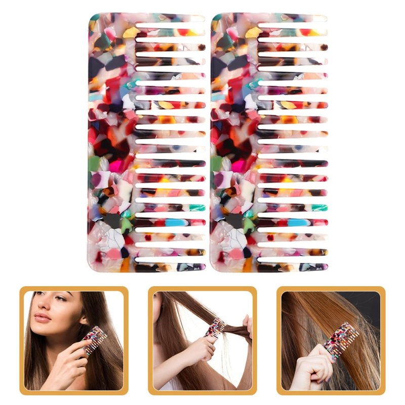 INOOMP 2Pcs Anti-Static Acetate Hair Combs Detangler Tooth Comb for Curly and Wet Hair Styling for Women Colorful Set