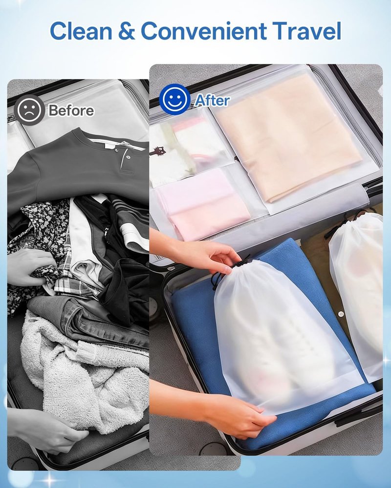 6 Pack Shoe Bags for Travel - Transparent Waterproof Portable Storage | 15.7" x 11.8" - Essential Packing Solution for Men & Women