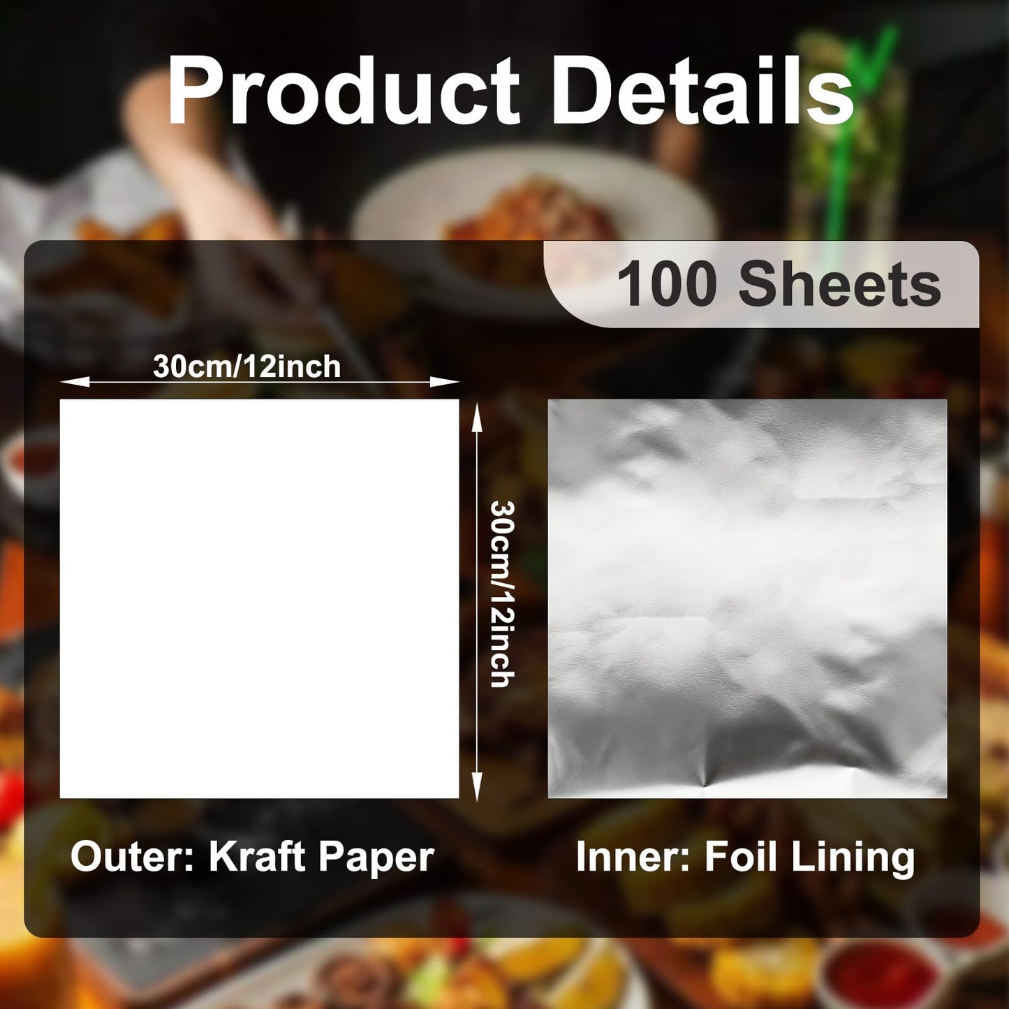EUSOAR Sandwich Paper Wraps, 100 Sheets 12"x 12" White Heat Insulated Burritos Wrappers, Precut Aluminum Foil Grease-Resistant Hamburger Sandwich Hot Dogs BBQ Wrapping Paper Sheets for Deli Food