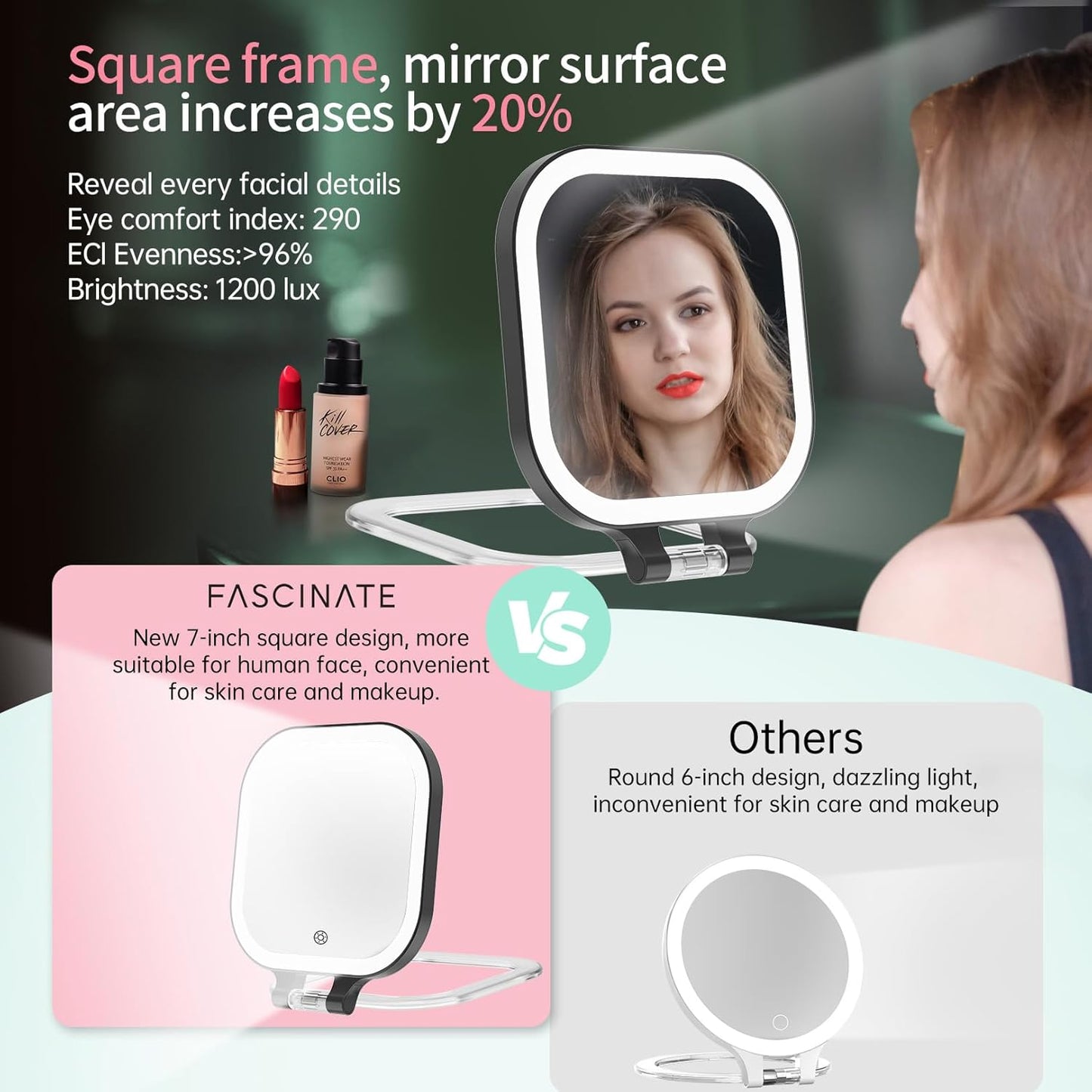 Rechargeable Travel Makeup Mirror - 30X Magnification, 7" Lighted Vanity Mirror with 3 Color Lighting & Dimming | Black