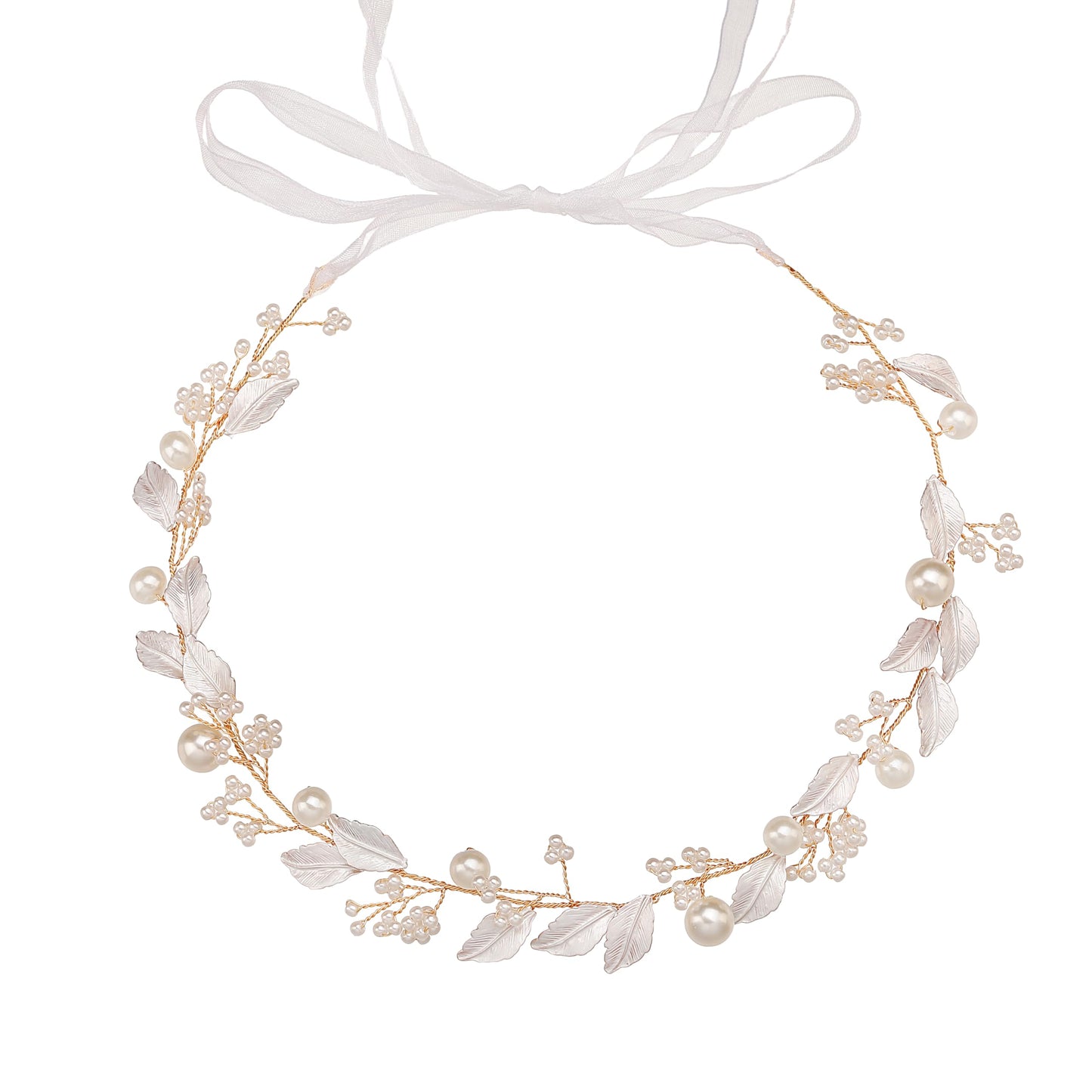 527&huan Handmade Wire Woven Bridal Hair Vine, Metal-Plated Leaves with Pearl Clusters Wedding Hair Accessories for Bride, Bridal Headpieces for Bridesmaid Prom Flower Girl Formal Events