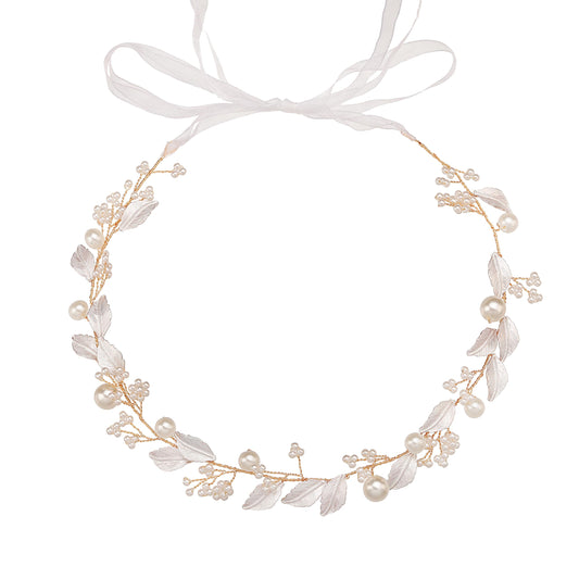 527&huan Handmade Wire Woven Bridal Hair Vine, Metal-Plated Leaves with Pearl Clusters Wedding Hair Accessories for Bride, Bridal Headpieces for Bridesmaid Prom Flower Girl Formal Events