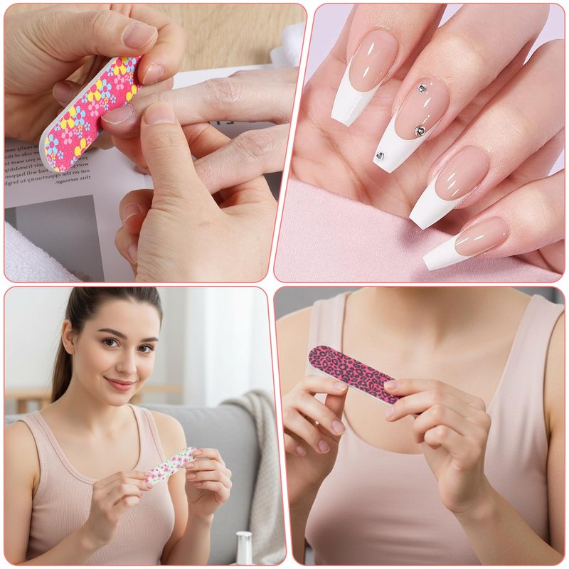PEOVLVN 20Pcs Mini Nail Files Bulk Emery Boards for Acrylic & Natural Nails Colorful Floral Double Sided Mini Nail Buffer Manicure Tools for Women Girls Home and Salon Use