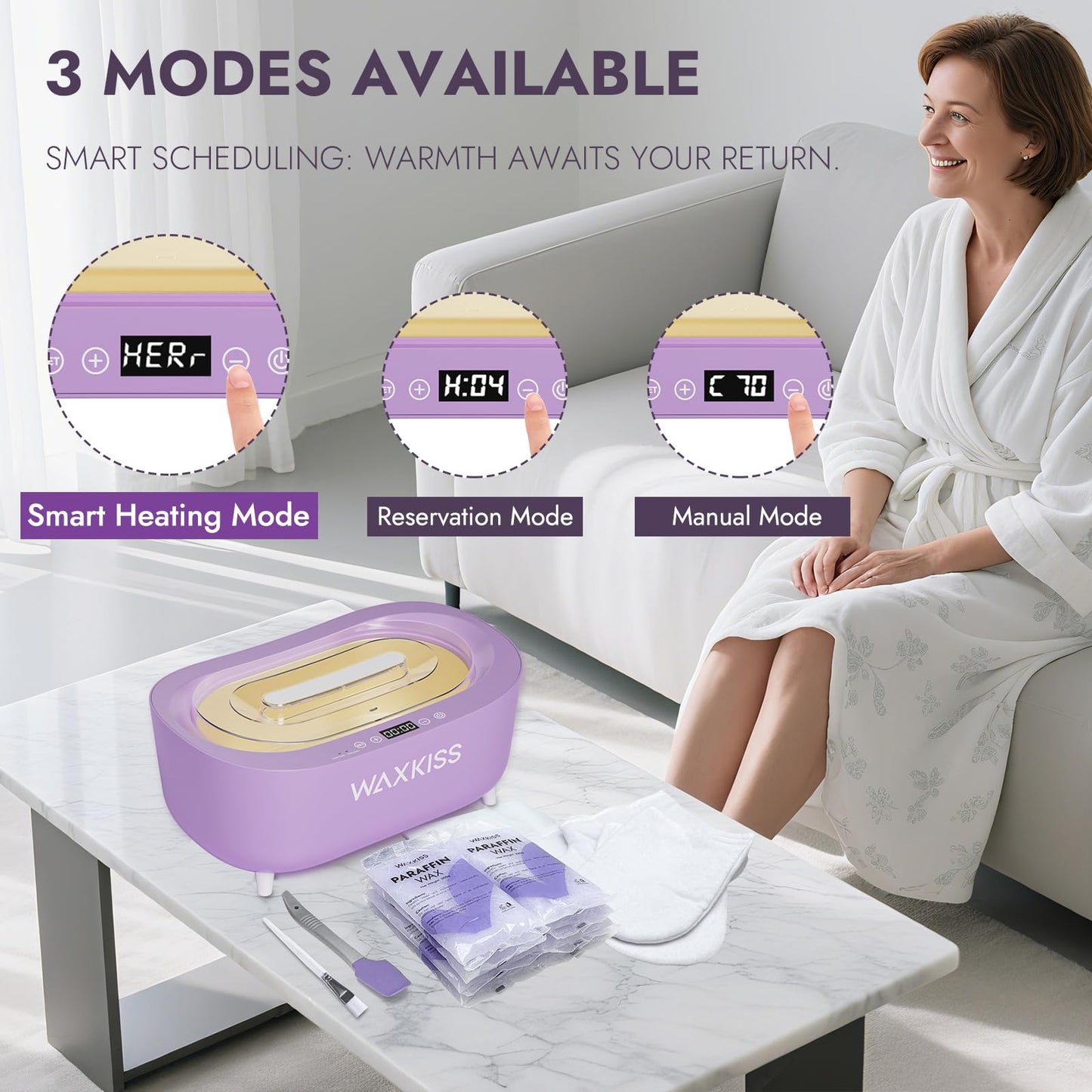 Waxkiss Intelligent Paraffin Wax Machine for Hands & Feet, 8 Pack Refills Paraffin Wax Warmer Kit for Professional Spa (A)