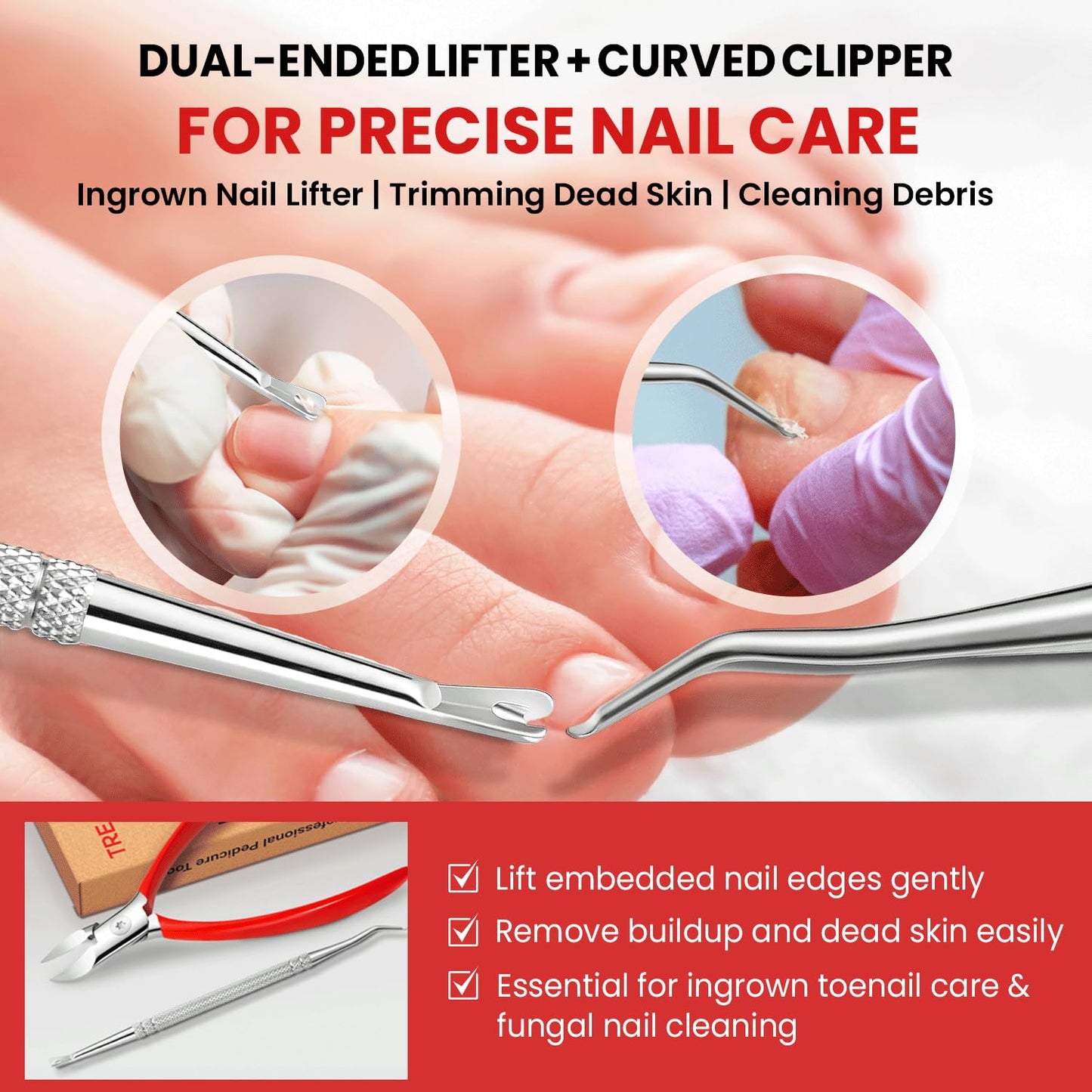 Ingrown Toenail Treatment Kit - Nail Softening Drops & Precision Clippers for Thick Curved Nails | Home Use Tool