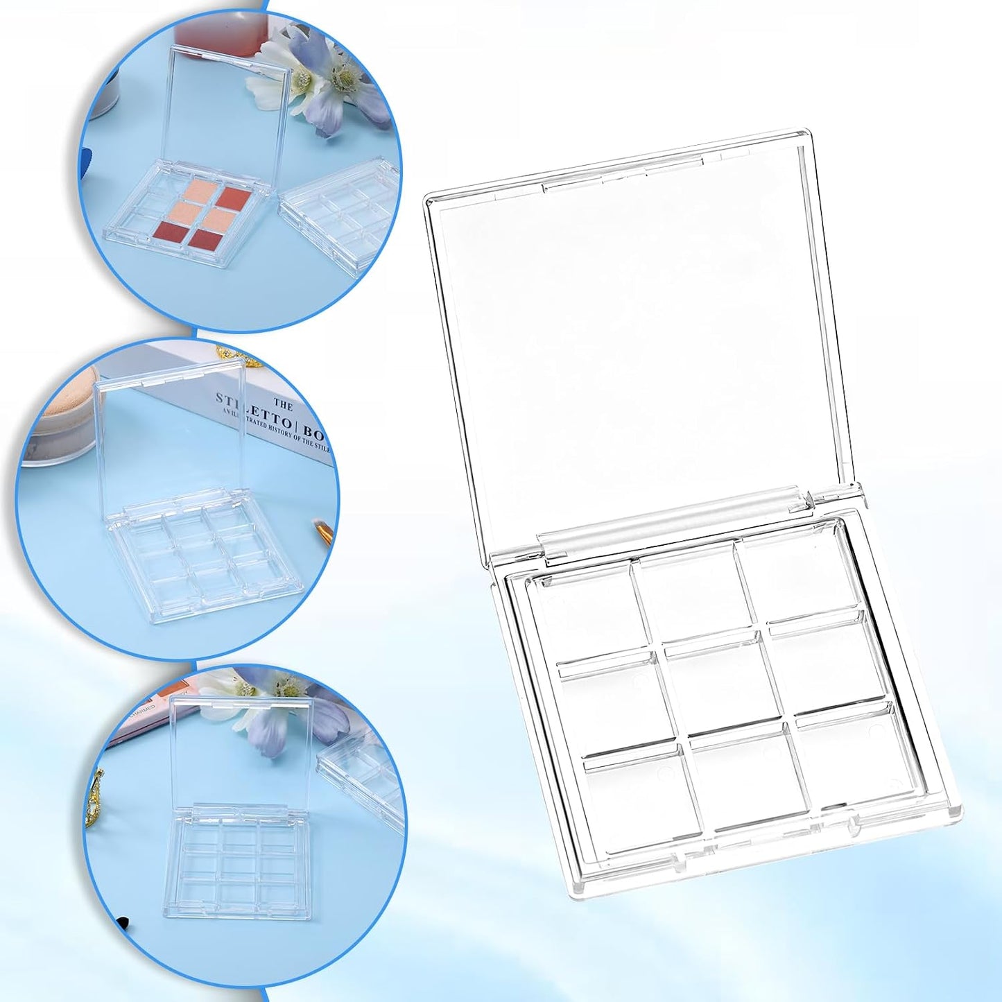 Empty Makeup Palette - 2-Pack Clear Lipstick & Blush Case | Portable 9-Grid Eyeshadow Storage Boxes
