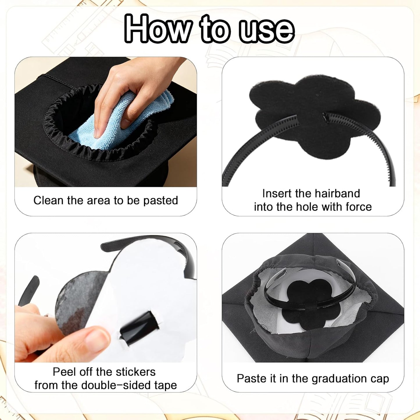 Graduation Cap Headband - Black Anti-Fall Hairband with Adhesive Insert | Securely Hold Caps & Hairstyles