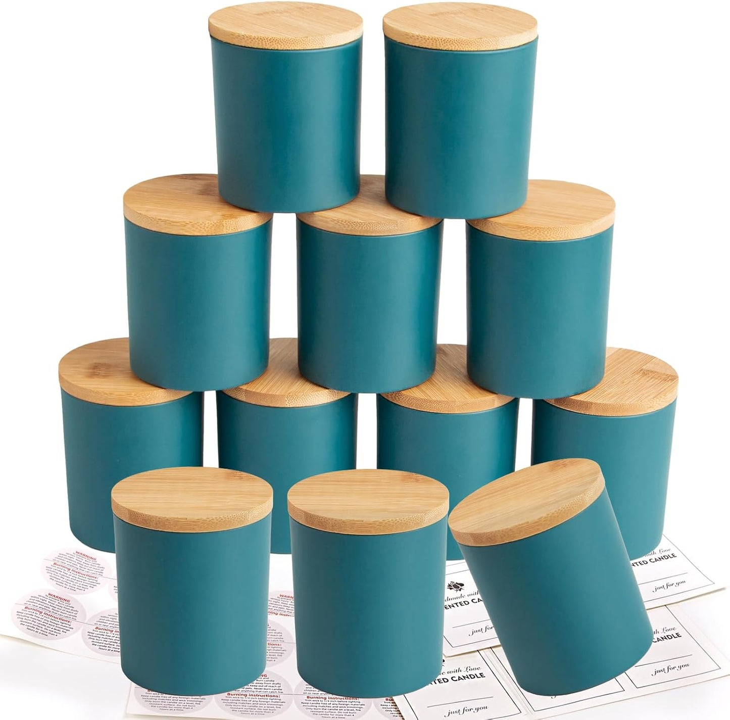 Clear Glass Candle Jars - 12 Pack 10 OZ with Bamboo Lids | Large Empty Candle Containers, Dishwasher Safe