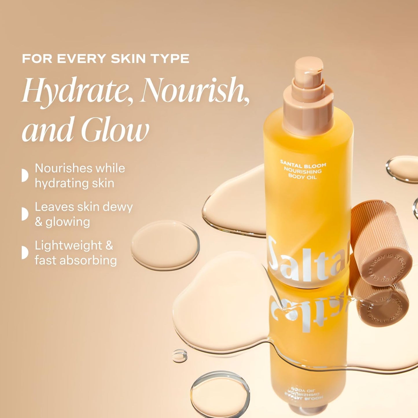 Santal Bloom Body Oil - Luxurious Botanical Moisturizer for Hydrating Dry Skin | Non-Greasy, 4oz Pump Bottle