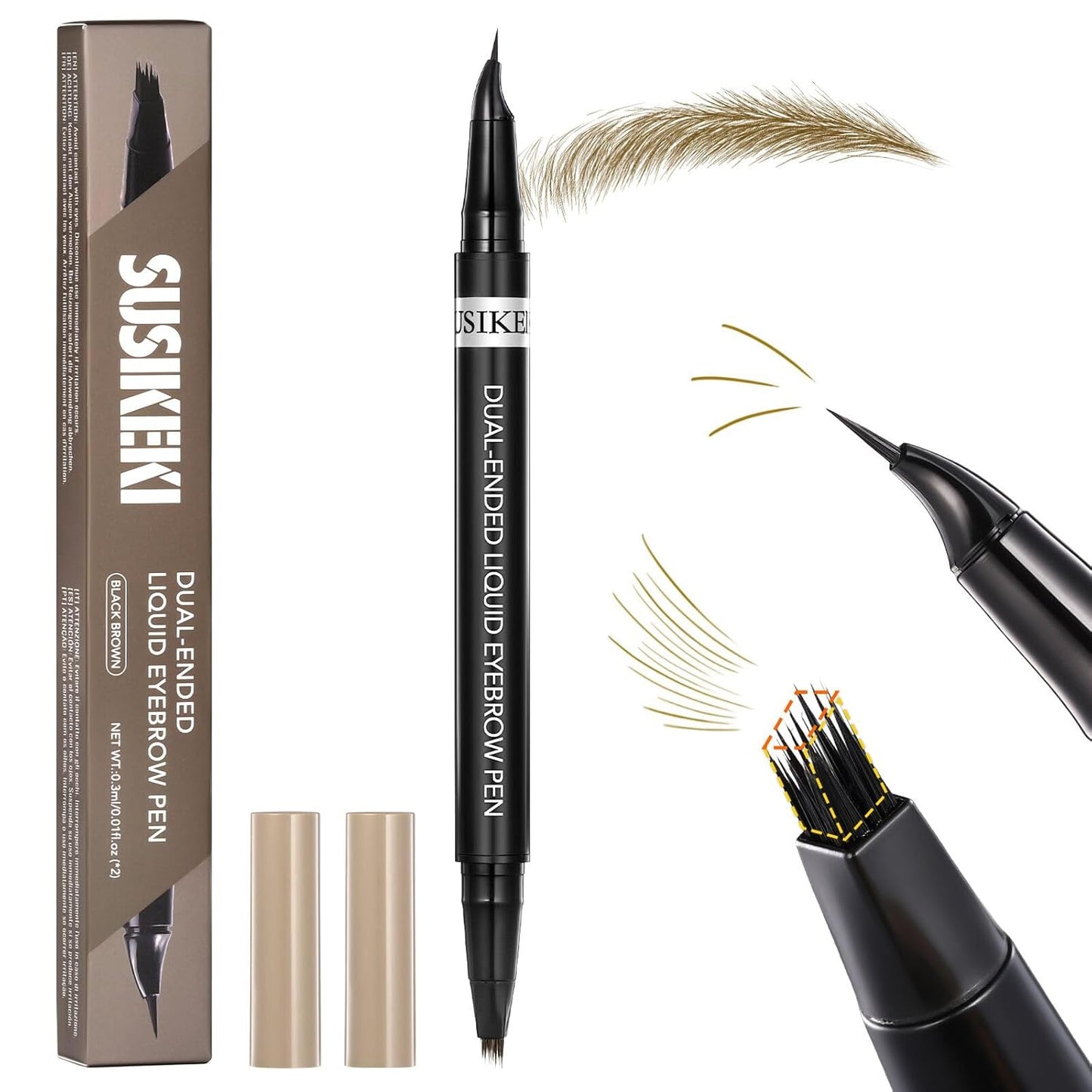 Microblading Eyebrow Pencil - Dual-Ended 2-in-1 Liquid with Curved Tip | Waterproof 4D Brow-Fection in Brown