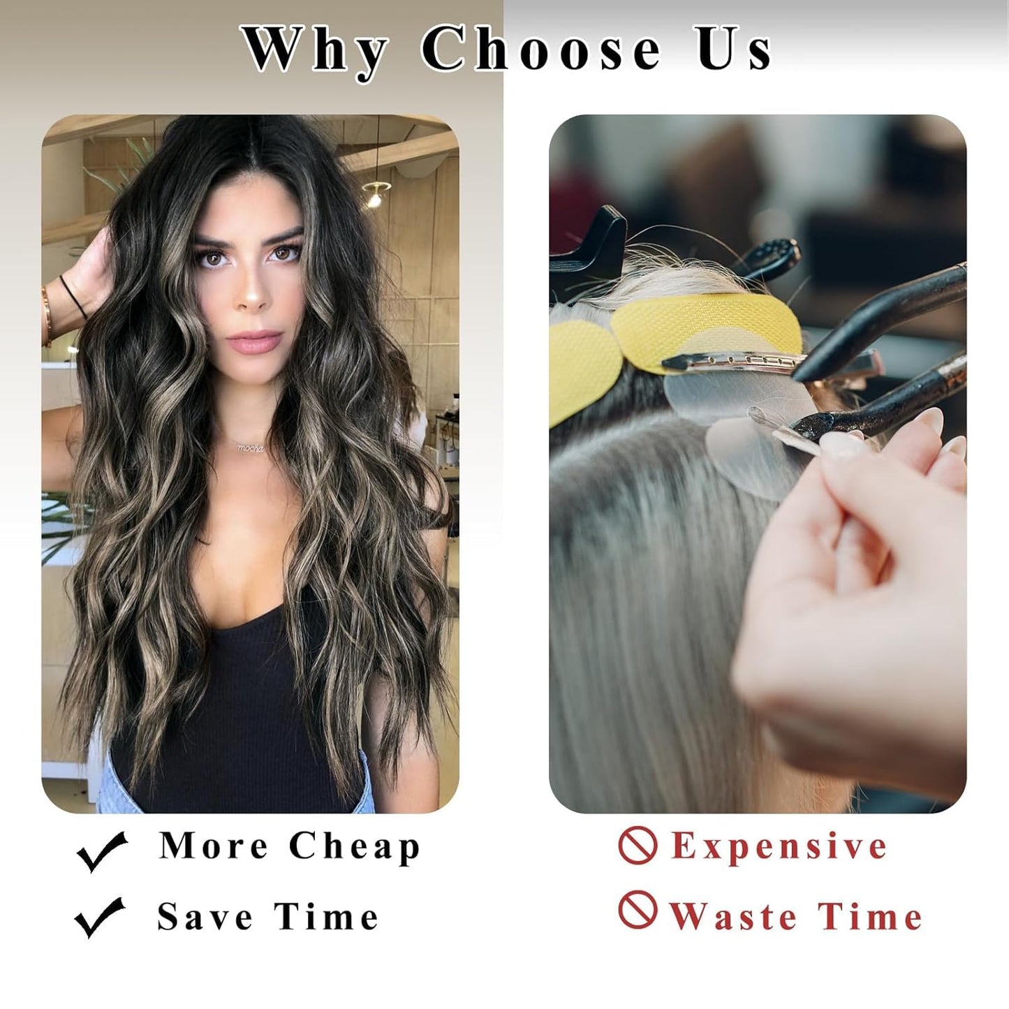 20” Black Clip in Hair Extensions Long Wavy Synthetic Extensions for Women