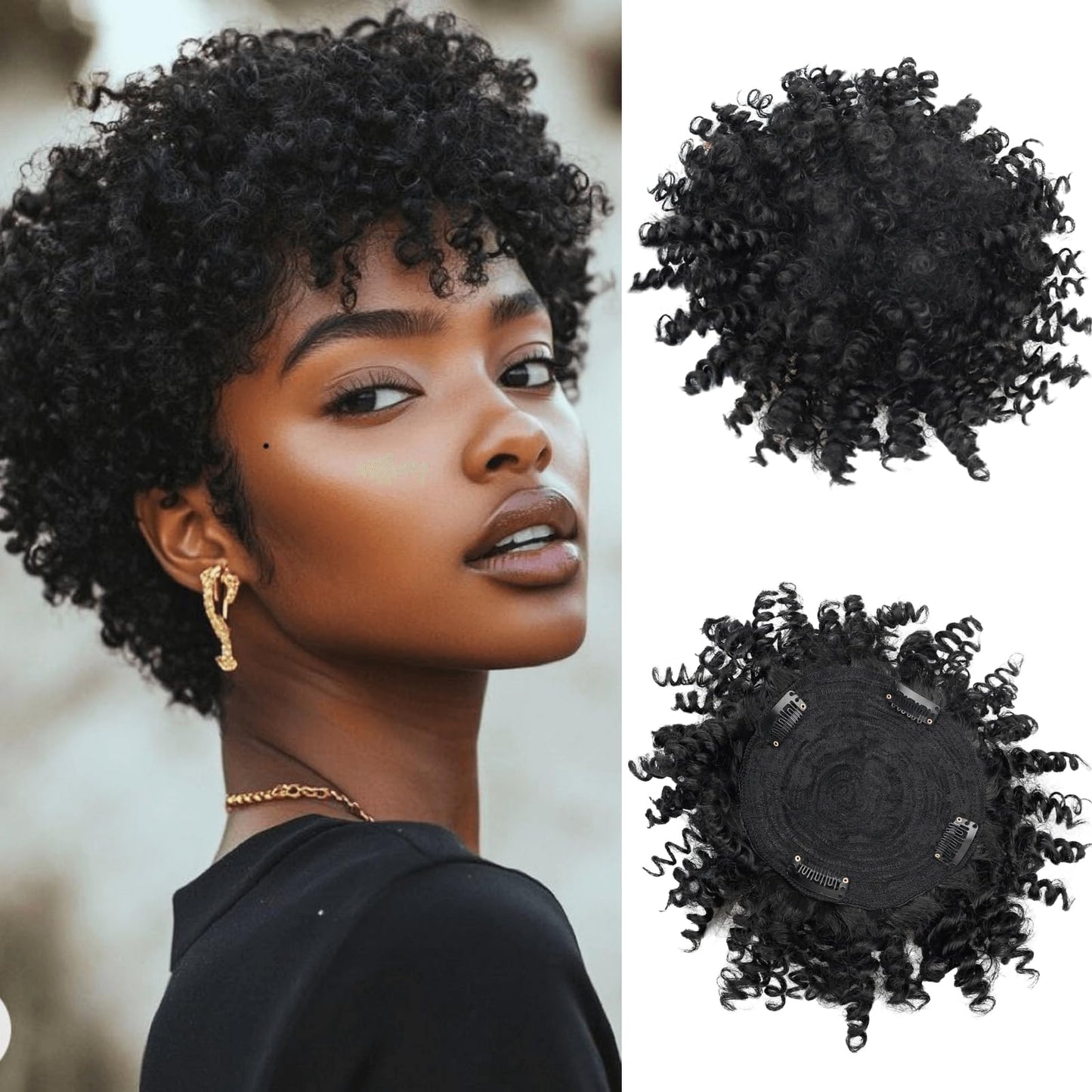 VAVANGA Short Afro Kinky Curly Hair Topper for Women