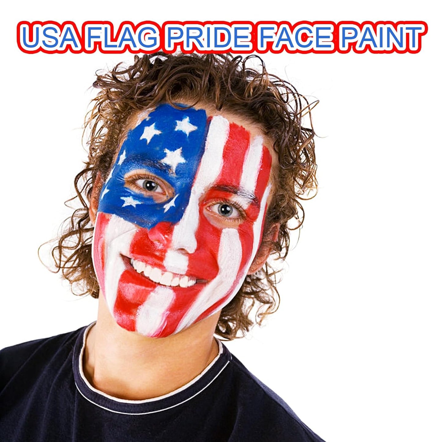 Patriotic Red White Blue Face & Body Paint Set - Water-Based Makeup with Setting Powder & Sponges | Perfect for Halloween & 4th of July Celebrations
